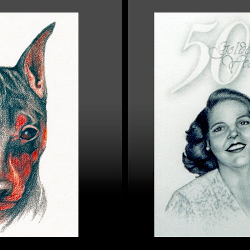 Dog Portrait done in colored pencil and 50th Anniv