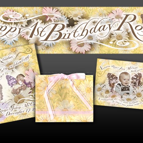 First Birthday Banner, Invitations, Thank You's an