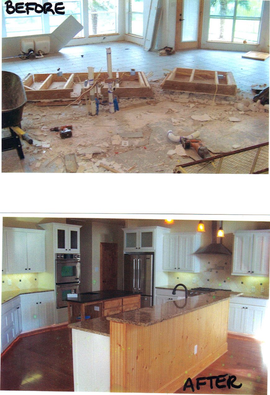 The before and after pictures of the new island...