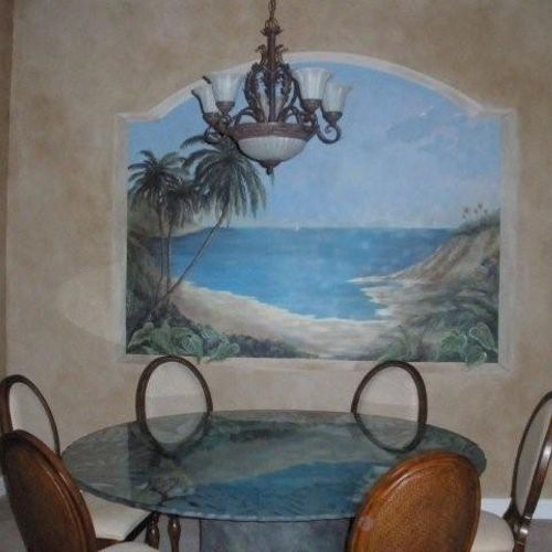 Faux painted walls with window and ocean mural- as