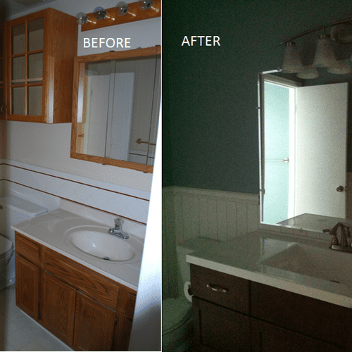 Bathroom - completely redone. New toilet, floor, v