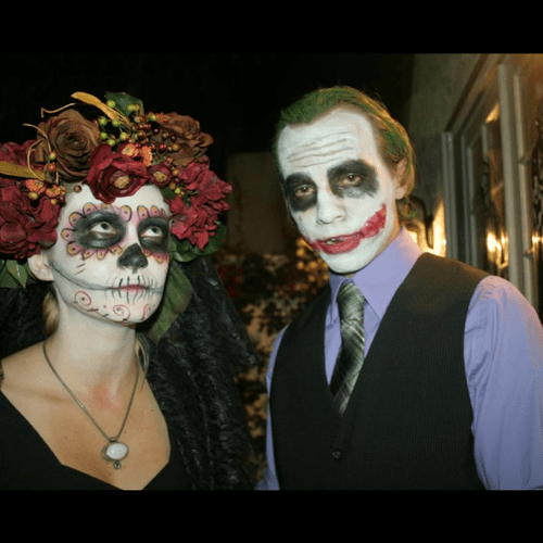 The Joker and a traditional Dia de los Muertos loo