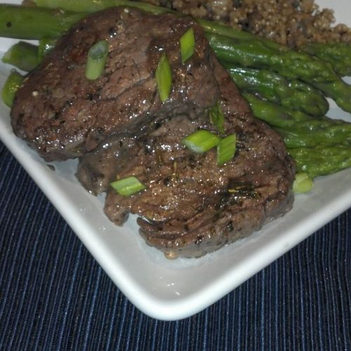 Madeira Beef with Asparagus and Quinoa with Porteb