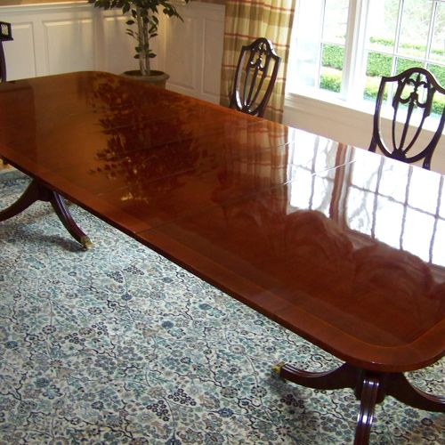 French Polish Antique Mahogany Dining Room Table.