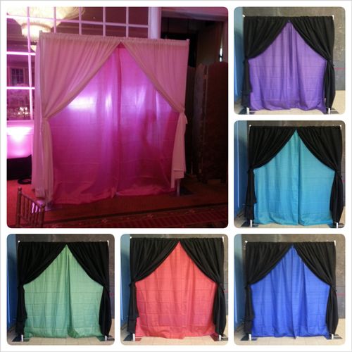 Photobooth with curtained, lounge style booth encl