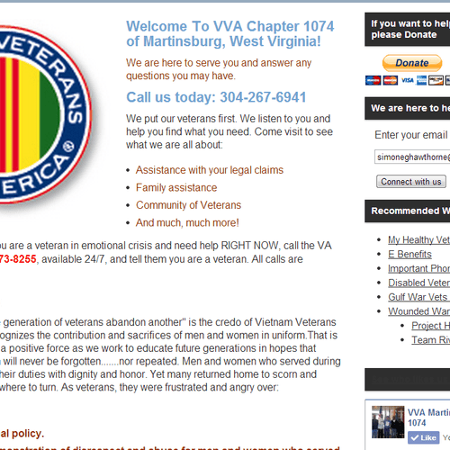 Website for VVA Chapter 1074 in Martinsburg.