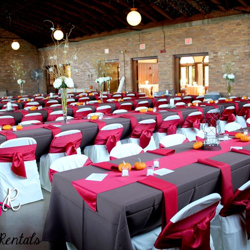 Check out this chair cover and linen wedding at So