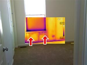 Thermal Imaging shows air leaks through window/wal
