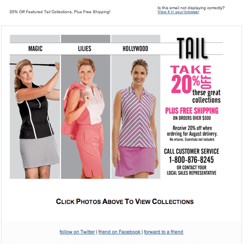 E-blast marketing produced for Tail Activewear and