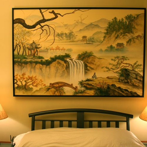 Asian landscape on client's bedroom wall.