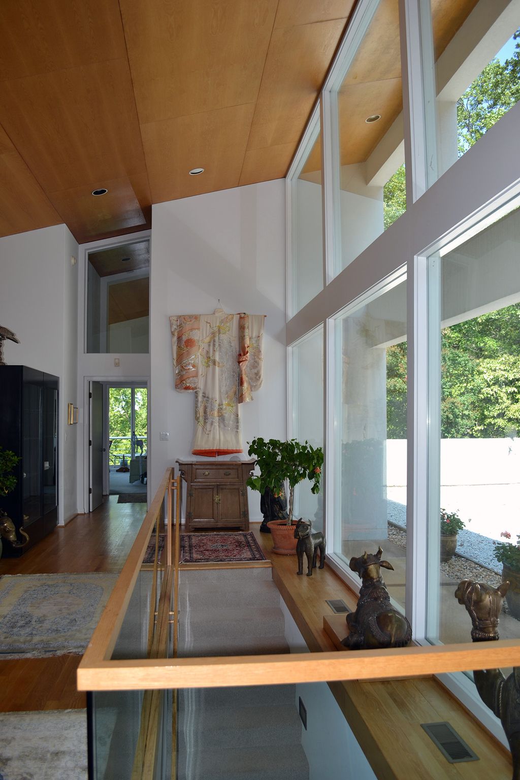 Interior, modern mountain house and landscape. Cha