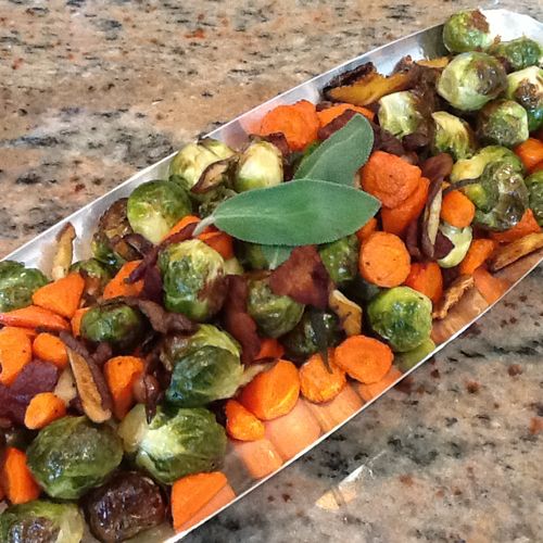 Roasted Brussels sprouts with carrots and sage