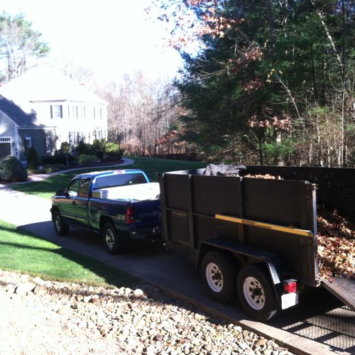 My truck w/ dump trailer cleaning leaves. Fall 201