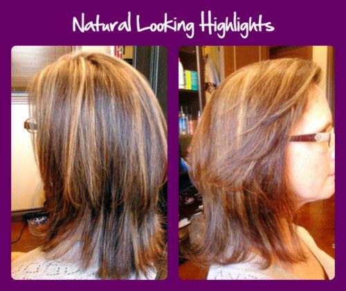 Golden blonde highlights with medium brown hair by