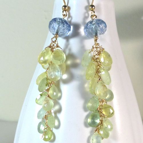 Prehnite with aquamarine chandelier earrings.