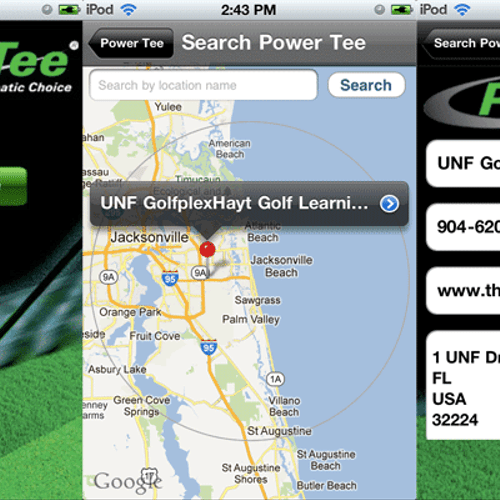 iPhone app interface for Power Tee