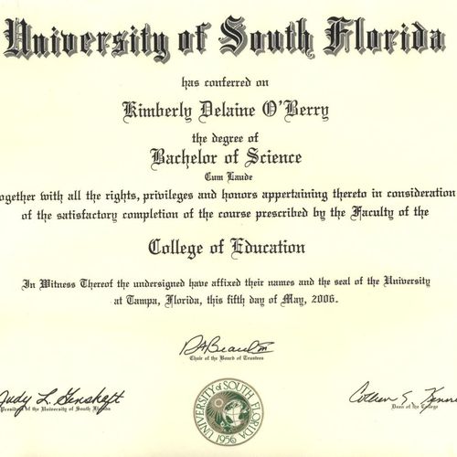 Bachelor's Degree in Education from the University