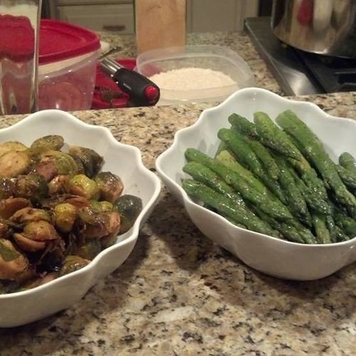 Smoked Brussels (Left) & Grilled Asparagus (Right)