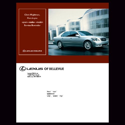 Direct mailer for Lexus for their service reminder