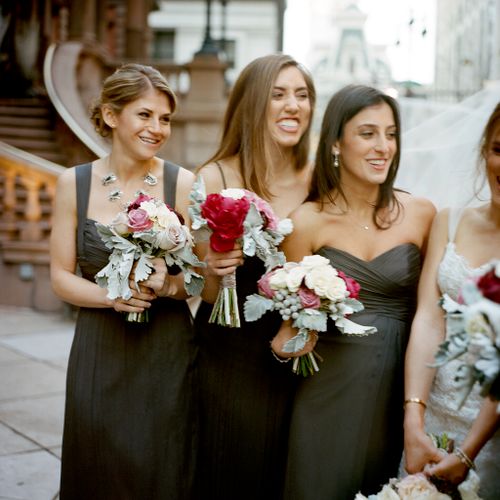 Bridesmaids in charcoal.