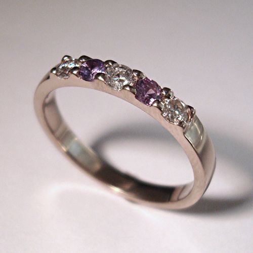 Custom gold, diamond and purple sapphire wedding b