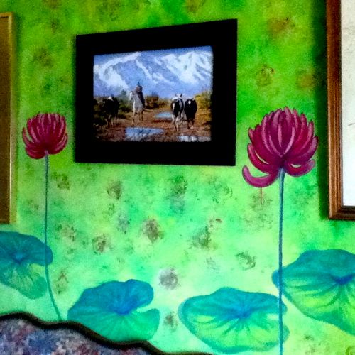 Lotus flowers in a TV room. June 2013