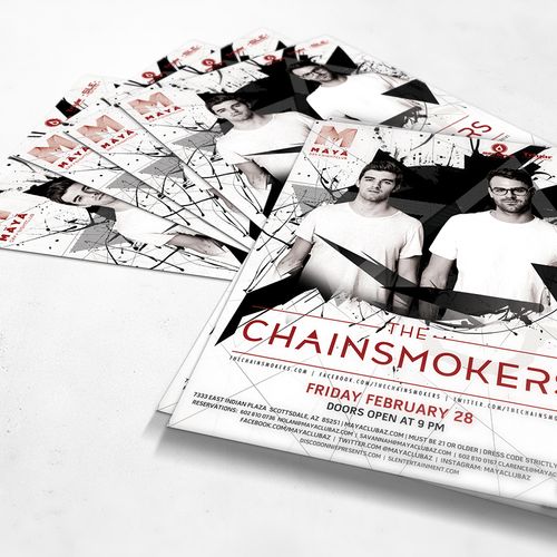 Promotional flyer for The Chainsmokers event at Ma