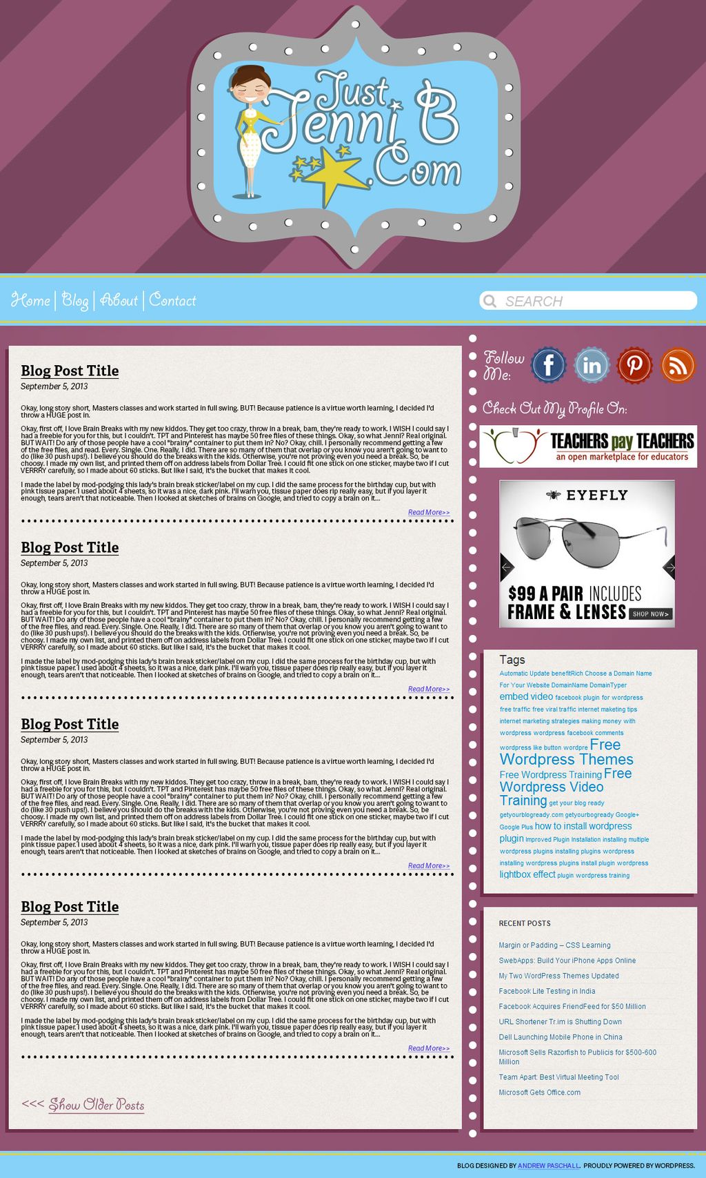 justjennib.com blog design utilizing  WordPress to