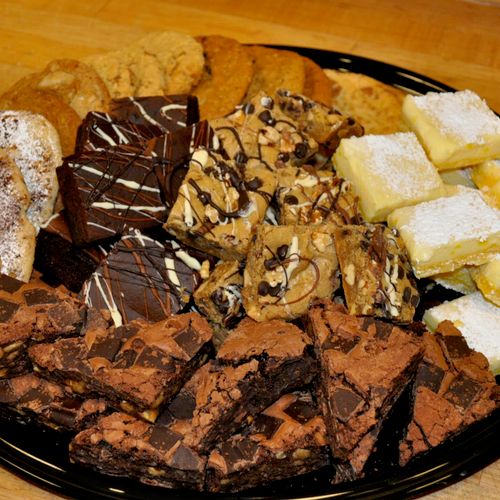 Delicious dessert tray, featuring from-scratch bro