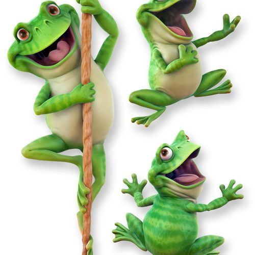 A 3D frog character created for a publishing compa