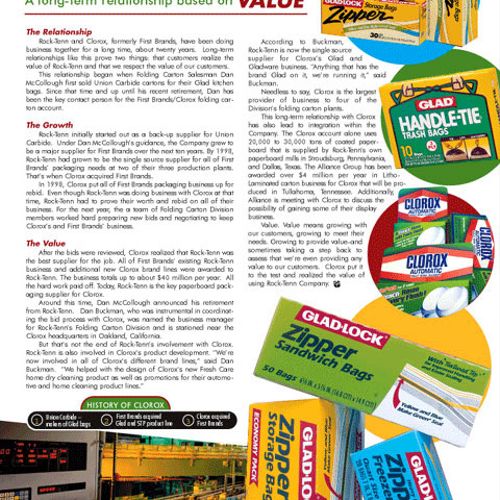 Layout for packaging trade magazine, for Clorox co