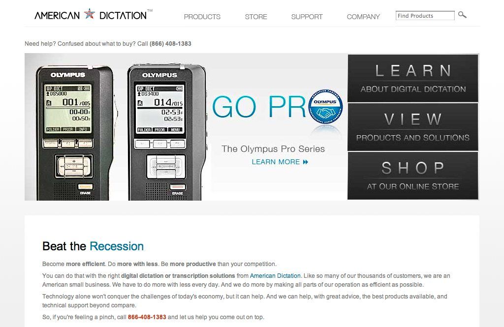 AmericanDictation.com E-commerce site.