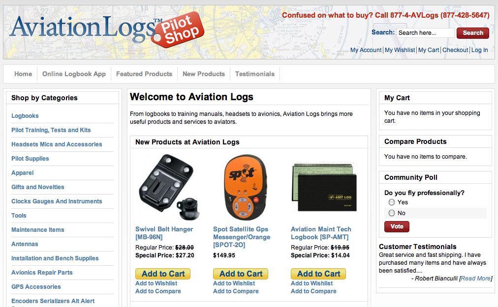 AviationLogs.com Magento e-commerce site.