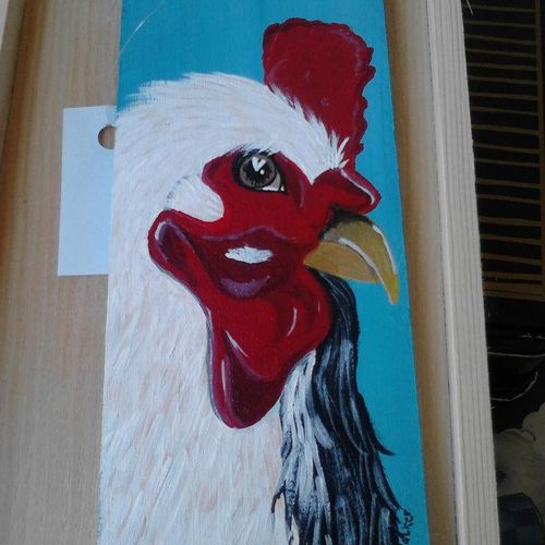 Painted chicken with acrylic paint.