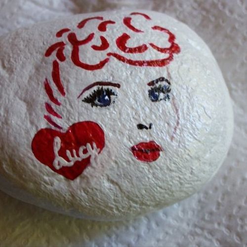 I love Lucy custom rock painted with acrylic paint