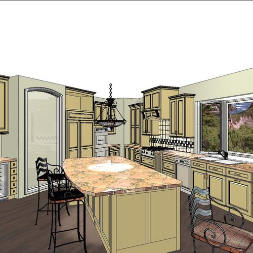 3D CAD Visual of Kitchen Remodel overlooking the P