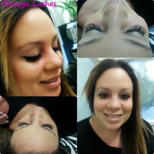 Various angles of lash extensions after applicatio