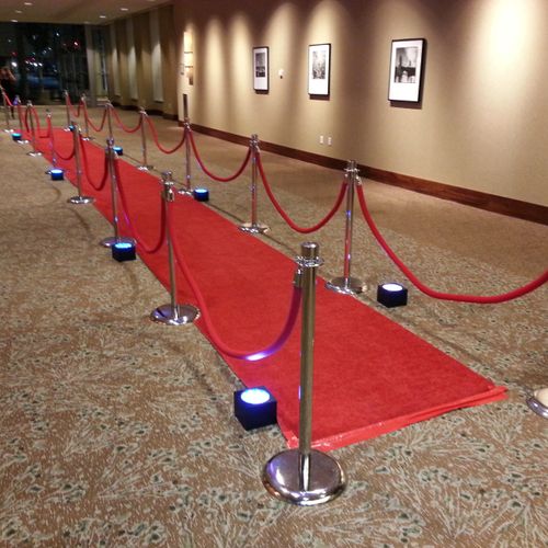 We have red carpets, rope, stanchions and up-light