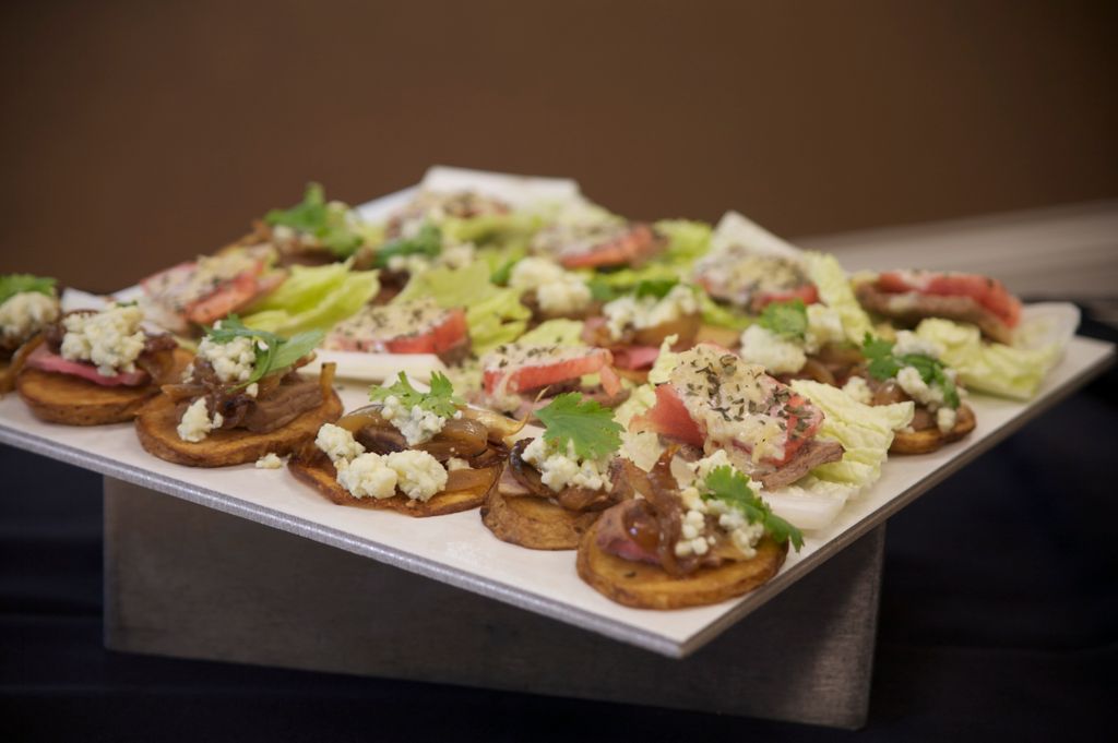 Tenderloin bruschetta. Tenderloin on a fried potat