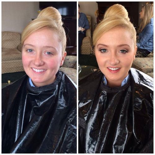 Before & after on bride, Sarah.
