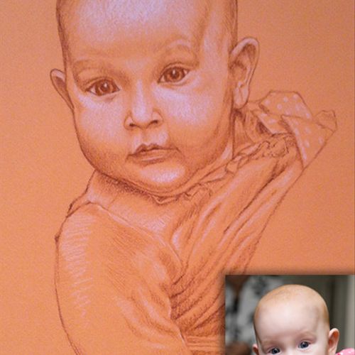 Portrait in dark pastel and white on toned paper f
