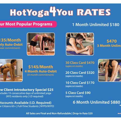 Rate Sheet Design for HotYoga4You
