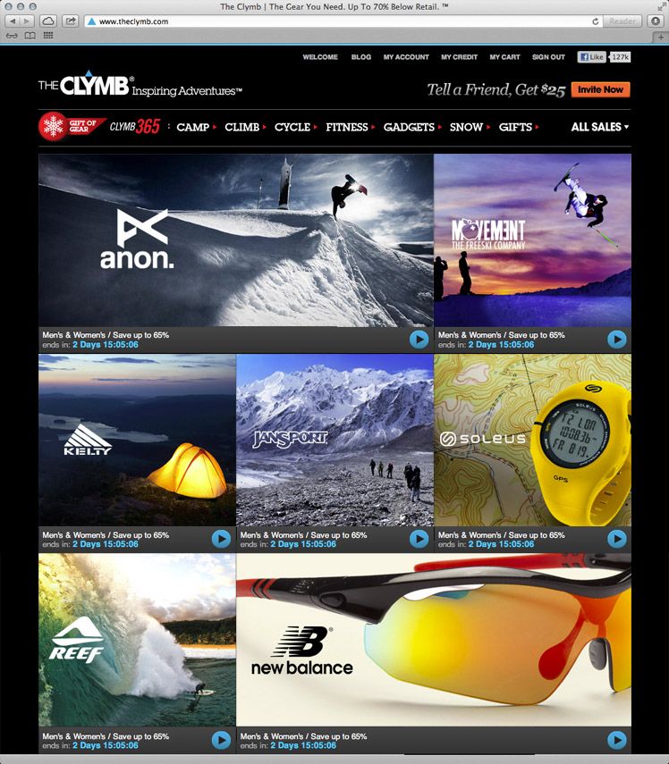 Theclymb.com is a flash site, updating its invento
