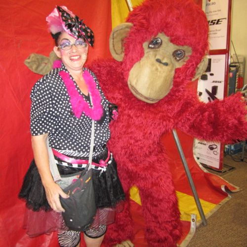 Petunia and a chunky red monkey!