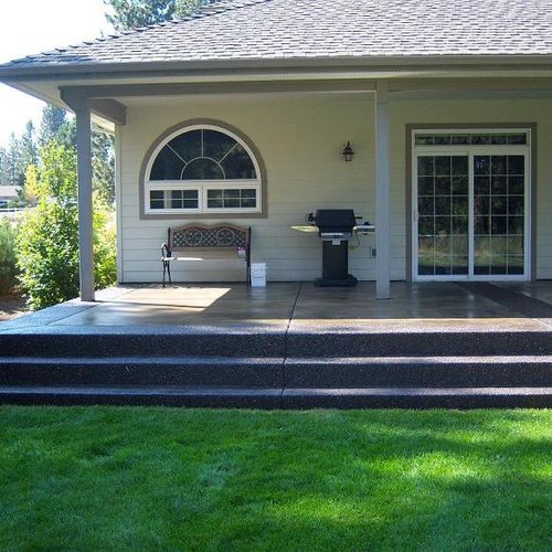 Stained concrete patio and steps.