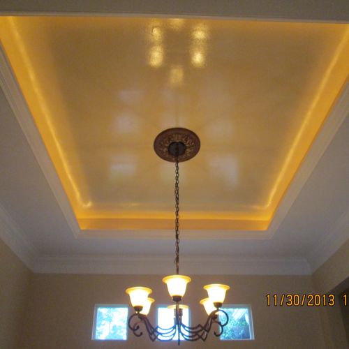 dining room ceiling repaired from fire
