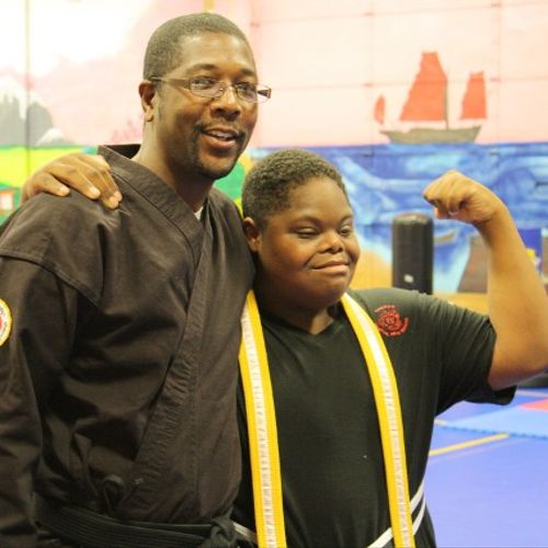 Me and CJ after belt testing. He did great!