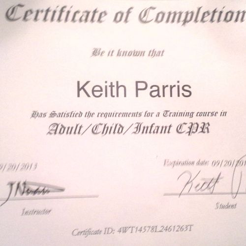 Certification of CPR/AED for adult, children, and 