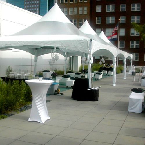 20x20 Festival Peak Tents on rooftop of downtown b