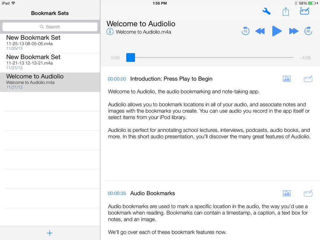 Picture of our application, Audiolio